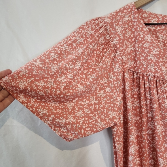 Pink Rose White Ditzy Floral Womens Sleep Dress Size XL Cozy Pajamas Housecoat - Picture 7 of 9